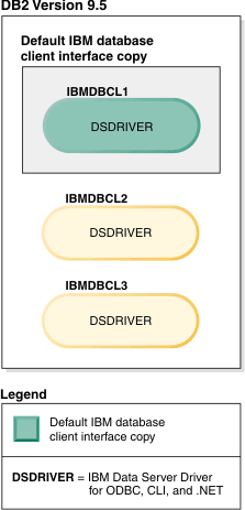 Example of a default client copy when there are multiple IBM database client interface copies present.