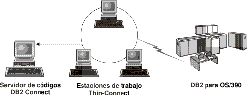 Esta figura muestra una estación de trabajo habitual de    DB2 Connect Thin